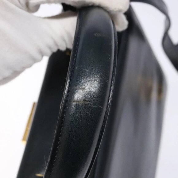 Salvatore Ferragamo Gancini Hand Bag Leather 2way Navy Gold Auth - Picture 7 of 16